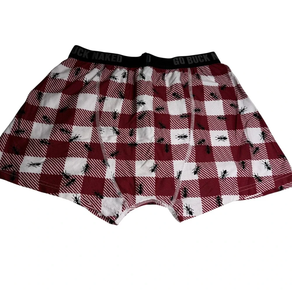 Go Buck Naked Mens Boxer Briefs Red White Gingham‎ Ant Print Size Medium